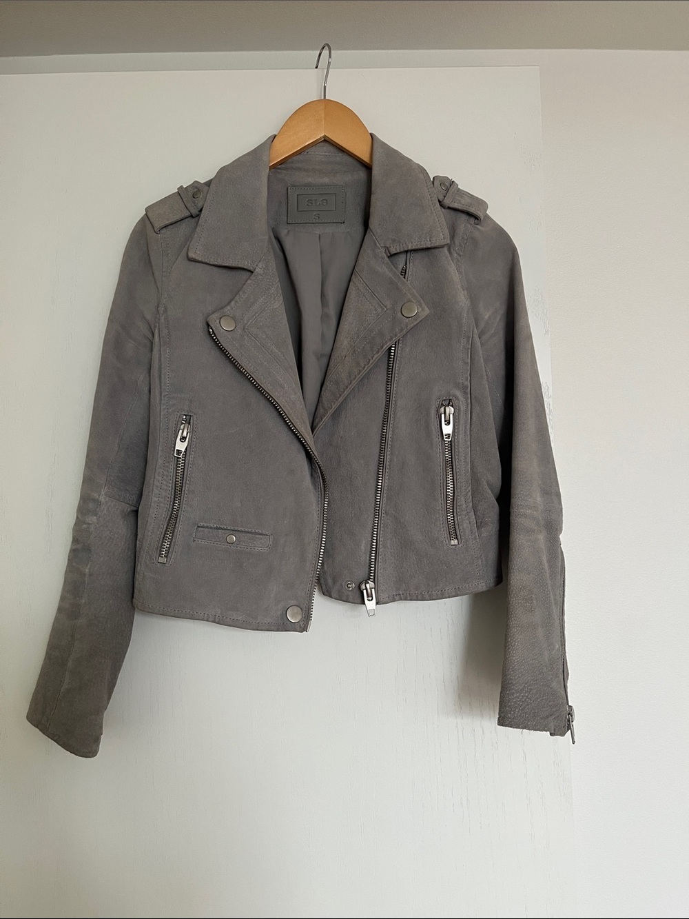 Grey Suede Moto Jacket - Women's Leather Jacket